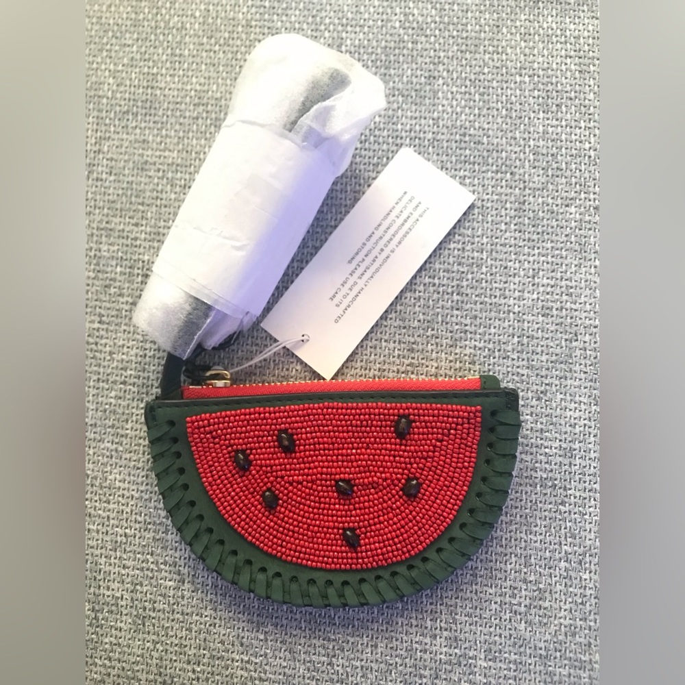 NWT TORY BURCH WATERMELON LEATHER COIN POUCH PURSE KEY FOB RING CHARM 45608 NEW